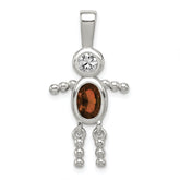 Sterling Silver Rhodium-plated CZ & January Glass Boy Pendant