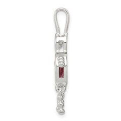 Sterling Silver Rhodium-Plated Boy Pendant with June Birthstone Charm