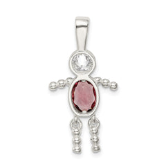 Sterling Silver Rhodium-Plated Boy Pendant with June Birthstone Charm