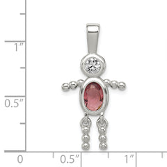 Sterling Silver Rhodium-Plated Boy Pendant with June Birthstone Charm