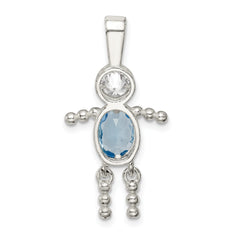 Sterling Silver 925 Boy Pendant with Blue CZ Birthstone Charm