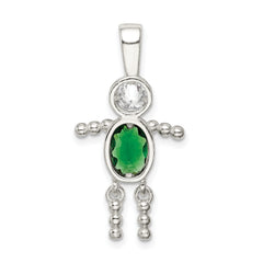 Sterling Silver 925 Boy Pendant with Green May Birthstone