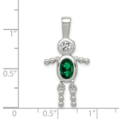 Sterling Silver 925 Boy Pendant with Green May Birthstone