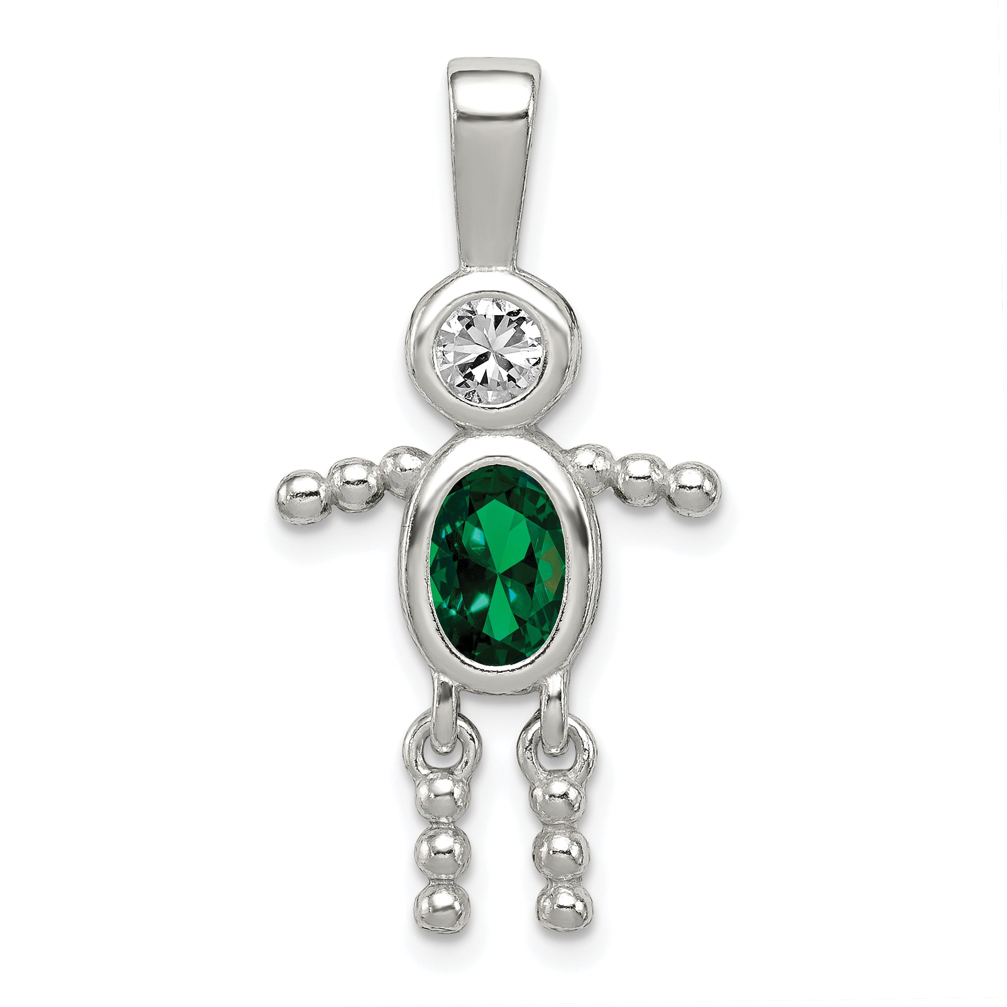 Sterling Silver Rhodium-plated CZ & May Glass Boy Pendant