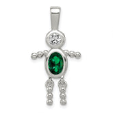 Sterling Silver Rhodium-plated CZ & May Glass Boy Pendant