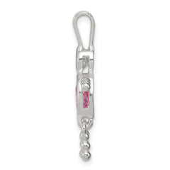 Sterling Silver Rhodium-Plated October Pink CZ Boy Pendant by Sophia Jewelers