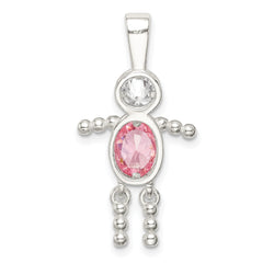 Sterling Silver Rhodium-Plated October Pink CZ Boy Pendant by Sophia Jewelers