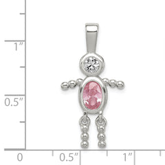 Sterling Silver Rhodium-Plated October Pink CZ Boy Pendant by Sophia Jewelers