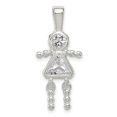 Sterling Silver Rhodium-plated CZ & April Glass Girl Pendant