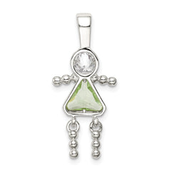Sterling Silver Rhodium-Plated Girl Pendant with August Birthstone