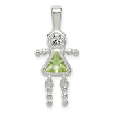 Sterling Silver Rhodium-plated CZ & August Glass Girl Pendant