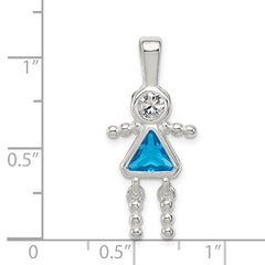 Sophia Jewelers Sterling Silver December Girl Pendant with Blue CZ