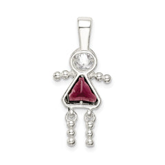 Sterling Silver 925 Girl Pendant with Rhodium-Plated CZ and February Birthstone