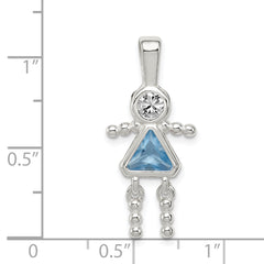 Sophia Jewelers Sterling Silver March Birthstone Girl Pendant with Rhodium Finish