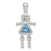 Sterling Silver Rhodium-plated CZ & March Glass Girl Pendant