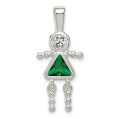 Sterling Silver Rhodium-plated CZ & May Glass Girl Pendant