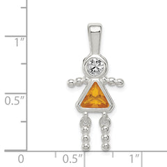 Sterling Silver 925 Girl Pendant with Rhodium Plating and November CZ