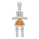 Sterling Silver Rhodium-plated CZ & November Glass Girl Pendant