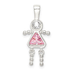 Sterling Silver 925 October Birthstone Girl Pendant with Pink CZ
