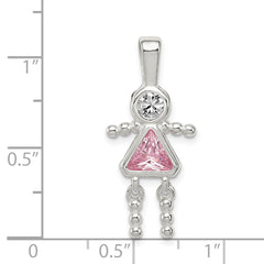 Sterling Silver 925 October Birthstone Girl Pendant with Pink CZ