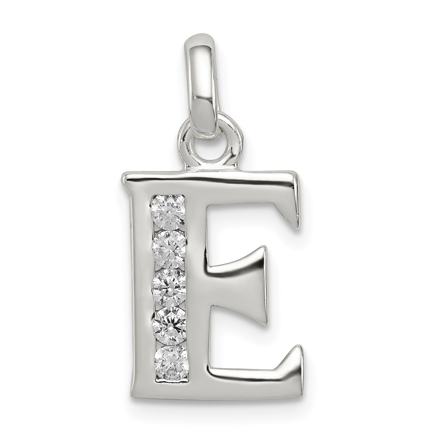 Sterling Silver White CZ Letter E Initial Pendant