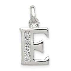 Sterling Silver White CZ Letter E Initial Pendant
