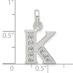 Sterling Silver 925 Letter K Pendant with Clear CZ Elegance