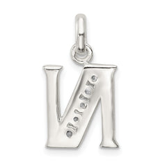 Sterling Silver 925 N Initial Pendant with Clear CZ Stones