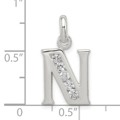 Sterling Silver 925 N Initial Pendant with Clear CZ Stones