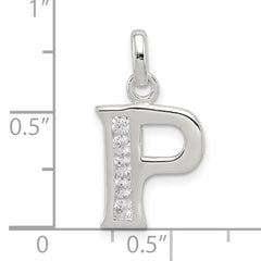Sterling Silver 925 Initial P Pendant with Clear CZ Stones
