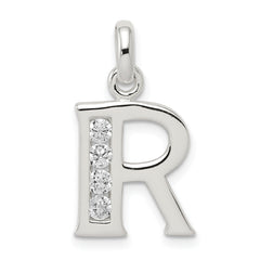 Sterling Silver White CZ Letter R Initial Pendant