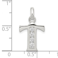 Sophia Jewelers Sterling Silver CZ Initial T Pendant with Anti-Tarnish Finish