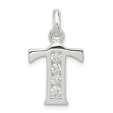 Sterling Silver White CZ Letter T Initial Pendant