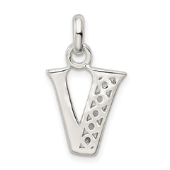 Sterling Silver 925 V Initial Pendant with Clear CZ Sparkle