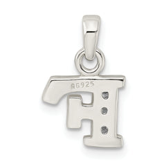 Sterling Silver 925 Initial F Pendant with Clear CZ Anti-Tarnish Finish