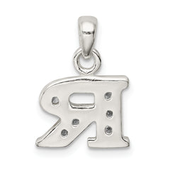 Sterling Silver 925 Initial R Pendant with Clear CZ & Anti-Tarnish Coating