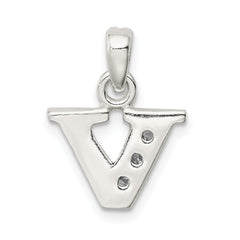 Sophia Jewelers Sterling Silver CZ Initial V Pendant with Anti-Tarnish Finish