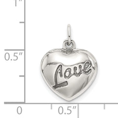 Sterling Silver 925 Heart Charm with Polished Anti-Tarnish Finish