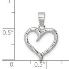 Sterling Silver 925 Open Heart Pendant with Polished Anti-Tarnish Finish