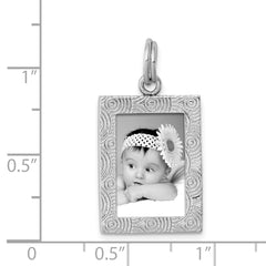 Sterling Silver Rhodium-Plated Textured Photo Frame Charm for Women