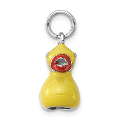 Sterling Silver Enamel Duck Charm with Rhodium-Plated Finish for Children