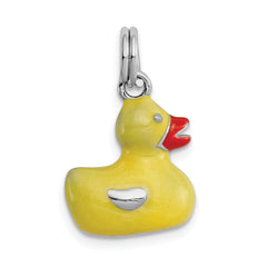 Sterling Silver Enamel Duck Charm with Rhodium-Plated Finish for Children