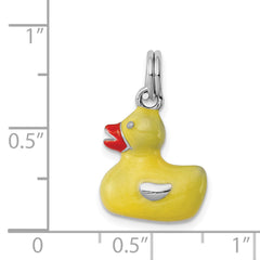 Sterling Silver Enamel Duck Charm with Rhodium-Plated Finish for Children
