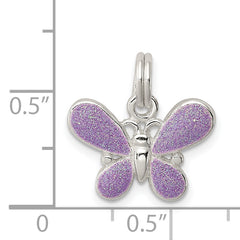 Sterling Silver Butterfly Charm with Rhodium-Plated Purple Enamel Finish