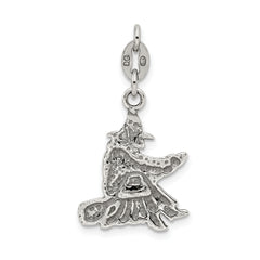 Antiqued Sterling Silver 925 Witch Pendant with Vintage Charm