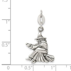 Antiqued Sterling Silver 925 Witch Pendant with Vintage Charm
