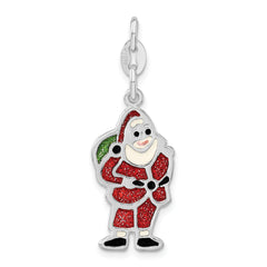 Sterling Silver Polished & Enameled Santa Charm
