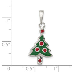 Sophia Jewelers Sterling Silver Enameled Christmas Tree Pendant with Anti-Tarnish Finish