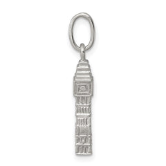 Sterling Silver 3D Big Ben Charm with Polished Rhodium-Plated Finish