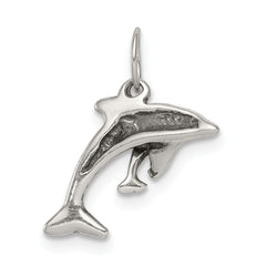 Sterling Silver 925 Antiqued Dolphin with Baby Charm Elegant Children's Jewelry